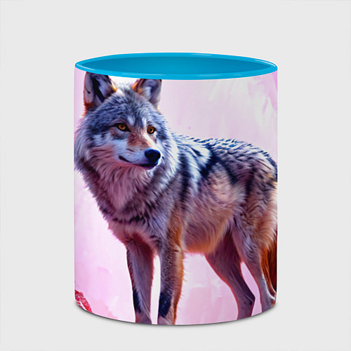 Кружка цветная Волк в розовом / 3D-Белый + небесно-голубой – фото 2
