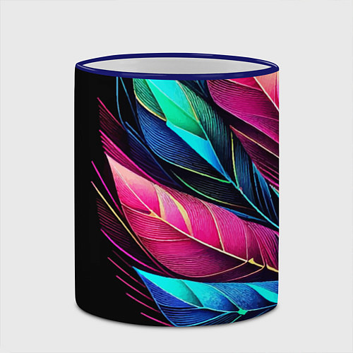 Кружка цветная Букет из цветных перьев - неон / 3D-Синий кант – фото 2