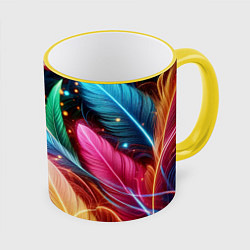 Кружка цветная Яркие красочные неоновые перья