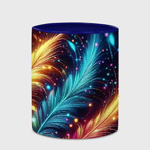 Кружка цветная Неоновые разноцветные перья / 3D-Белый + синий – фото 2