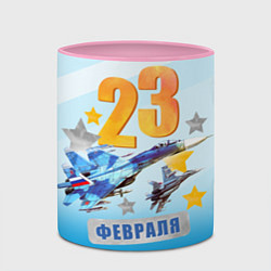 Кружка 3D 23 февраля - истребитель, цвет: 3D-белый + розовый — фото 2