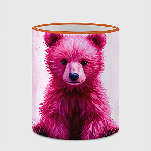 Кружка цветная Розовый медведь / 3D-Оранжевый кант – фото 2