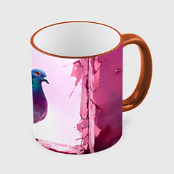 Кружка 3D Голубь в розовом, цвет: 3D-оранжевый кант