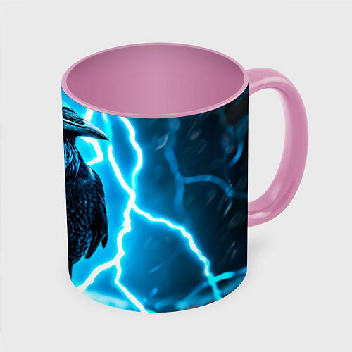 Кружка цветная Черный ворон в разрядах молнии / 3D-Белый + розовый – фото 1
