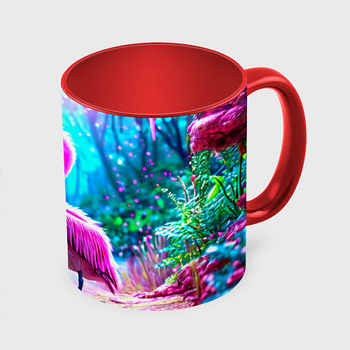 Кружка цветная Пеликан в сказачном лесу / 3D-Белый + красный – фото 1