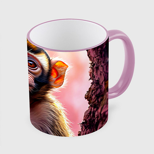 Кружка цветная Обезьянка в норке / 3D-Розовый кант – фото 1