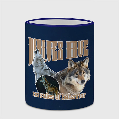 Кружка цветная Волки в ночи / 3D-Синий кант – фото 2