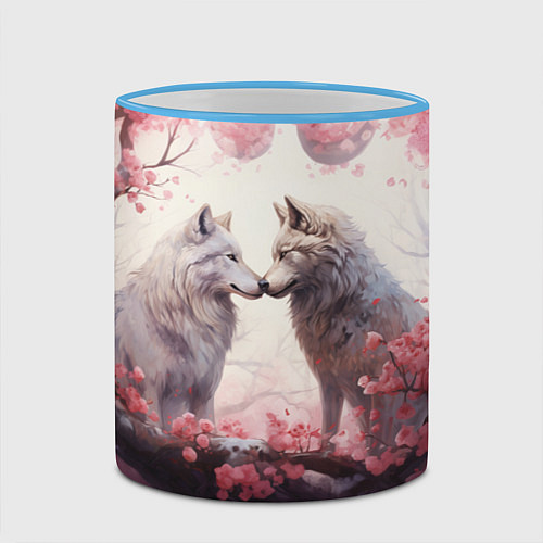 Кружка цветная Волчья гармония / 3D-Небесно-голубой кант – фото 2