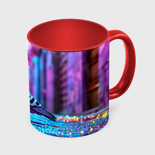 Кружка цветная Голубь в ярком городе / 3D-Белый + красный – фото 1