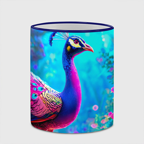Кружка цветная Яркий павлин / 3D-Синий кант – фото 2