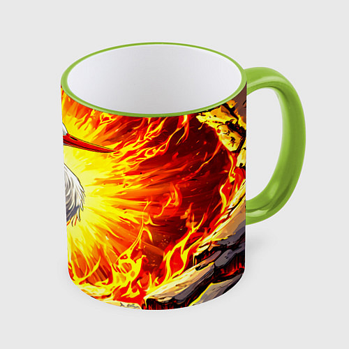 Кружка цветная Аист в огне / 3D-Светло-зеленый кант – фото 1