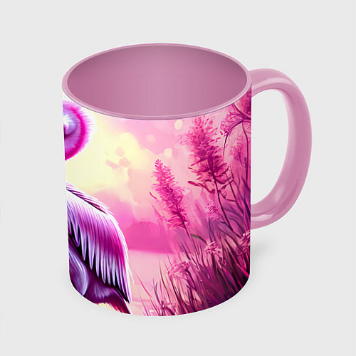 Кружка цветная Пеликан на розовом пруду / 3D-Белый + розовый – фото 1