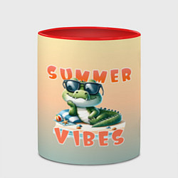 Кружка 3D Крокодил на пляже, цвет: 3D-белый + красный — фото 2