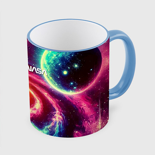 Кружка цветная Spiral galaxy - neon glow / 3D-Небесно-голубой кант – фото 1