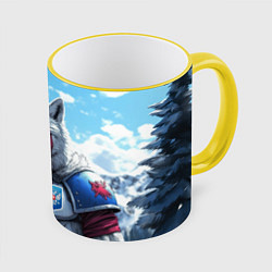 Кружка 3D Волк русский, цвет: 3D-желтый кант