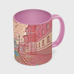 Кружка 3D Старый город, цвет: 3D-белый + розовый