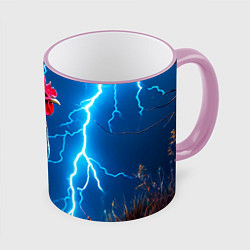 Кружка 3D Петух и молния, цвет: 3D-розовый кант