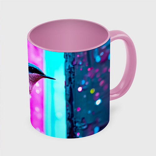 Кружка цветная Ласточка на фиолетовой стене / 3D-Белый + розовый – фото 1