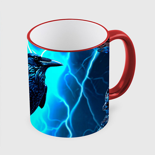 Кружка цветная Ворон и молния / 3D-Красный кант – фото 1