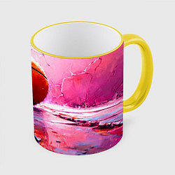 Кружка цветная Баскетбольный мяч у розовой стены