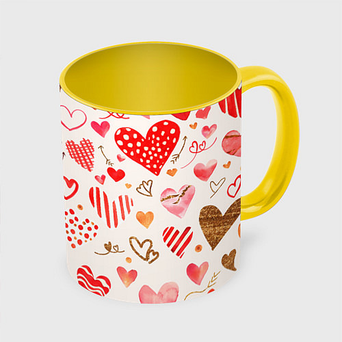 Кружка цветная Любовный паттерн / 3D-Белый + желтый – фото 1
