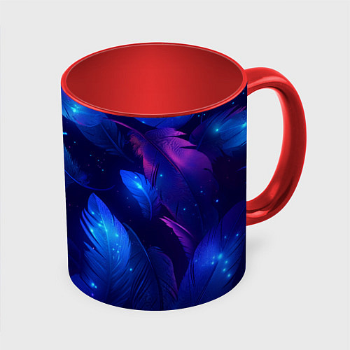 Кружка цветная Мерцающие перья - волшебные искры / 3D-Белый + красный – фото 1