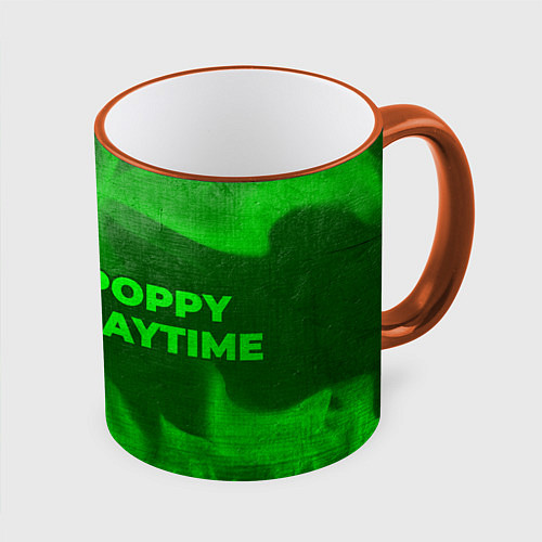 Кружка цветная Poppy Playtime - green gradient по-горизонтали / 3D-Оранжевый кант – фото 1