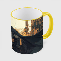 Кружка 3D Бэтмен и разрушенный город, цвет: 3D-желтый кант