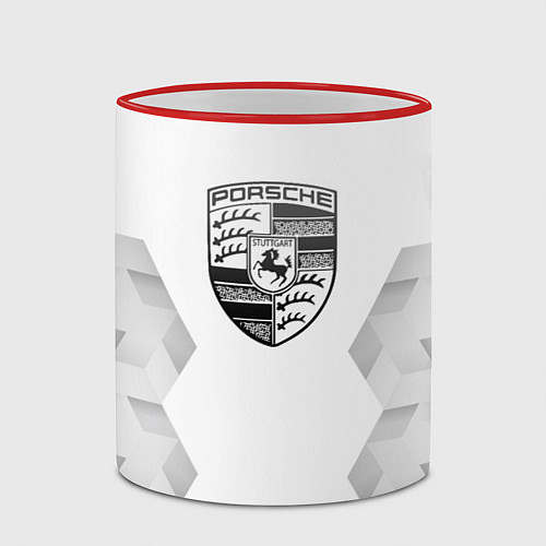 Кружка цветная Porsche white poly / 3D-Красный кант – фото 2