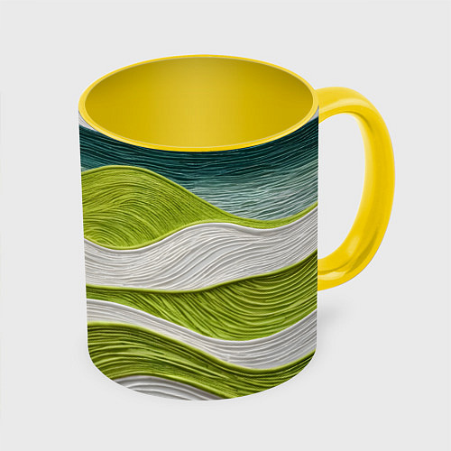 Кружка цветная Лаймовые волны / 3D-Белый + желтый – фото 1