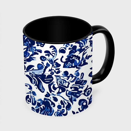 Кружка цветная Гжель русский узор акварель / 3D-Белый + черный – фото 1