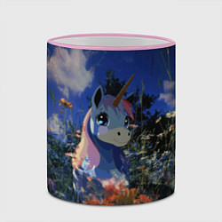 Кружка 3D Синий единорог в кустах, цвет: 3D-розовый кант — фото 2