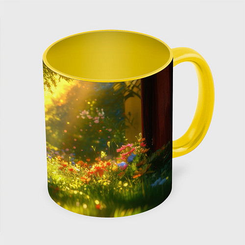 Кружка цветная Единорог в летнем лесу / 3D-Белый + желтый – фото 1