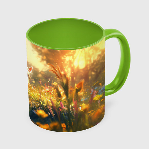 Кружка цветная Белая маленькая единорожка / 3D-Белый + светло-зеленый – фото 1