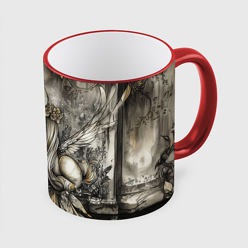 Кружка цветная Мифическая единорожка / 3D-Красный кант – фото 1