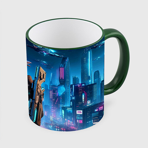 Кружка цветная Mass Effect - neon glow fantastic / 3D-Зеленый кант – фото 1