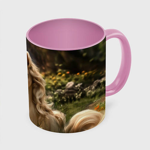 Кружка цветная Единорожка кофейного цвета / 3D-Белый + розовый – фото 1