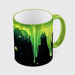 Кружка 3D Зеленая стекающая краска по черному фону, цвет: 3D-светло-зеленый кант
