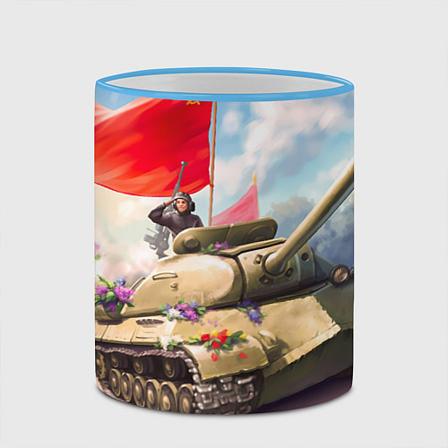 Кружка цветная Русский танк / 3D-Небесно-голубой кант – фото 2