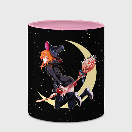 Кружка цветная Ведьма с яблоком летит на метле / 3D-Белый + розовый – фото 2
