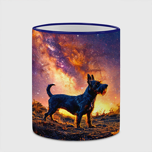 Кружка цветная Скотч-терьер в космосе / 3D-Синий кант – фото 2