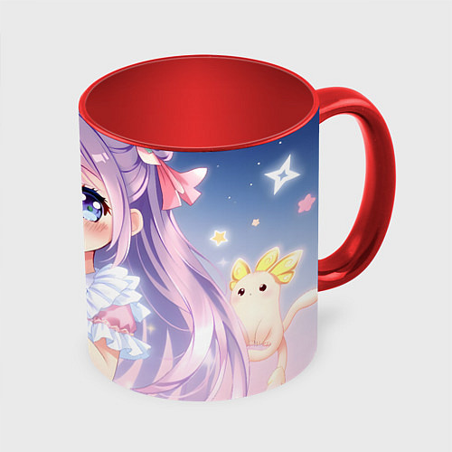 Кружка цветная Милое аниме / 3D-Белый + красный – фото 1
