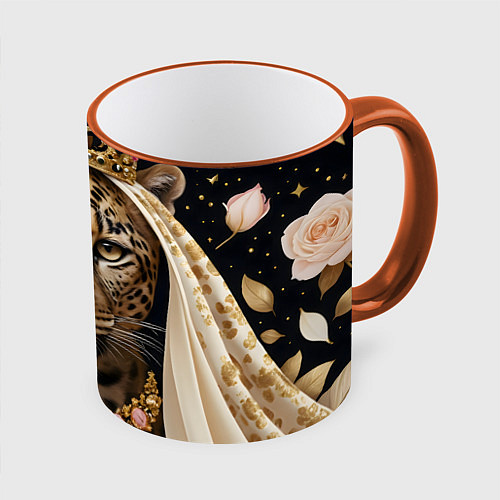 Кружка цветная Леопард с короной / 3D-Оранжевый кант – фото 1