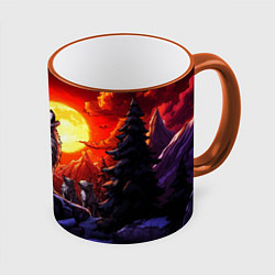 Кружка цветная Белый волк воет на луну