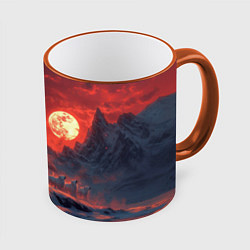 Кружка цветная Белый волк воет на луну