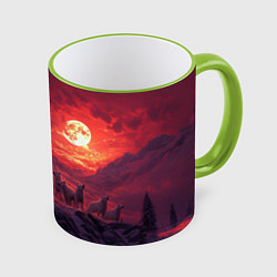 Кружка цветная Белый волк воет на луну