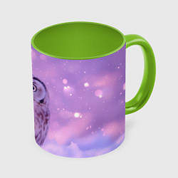 Кружка 3D Удивленная сова, цвет: 3D-белый + светло-зеленый