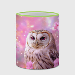 Кружка 3D Большая сова в розовых цветах, цвет: 3D-светло-зеленый кант — фото 2
