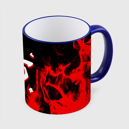 Кружка цветная Doom flame neon / 3D-Синий кант – фото 1