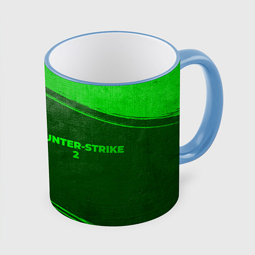 Кружка цветная Counter-Strike 2 - green gradient по-горизонтали / 3D-Небесно-голубой кант – фото 1